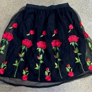 OVER KLESHAS black soft tulle skirt with embroidered roses sz M